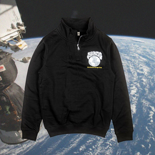 "WORLDWIDE GARAGE CLUB" Quarter Zip - Black