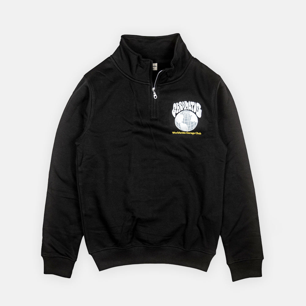 "WORLDWIDE GARAGE CLUB" Quarter Zip - Black